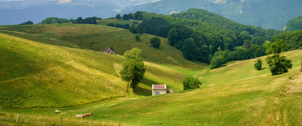 Lessinia foto panoramica con prati, pascoli, boschi e montagne